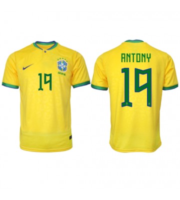 Brasilien Antony #19 Hemmatröja VM 2022 Korta ärmar